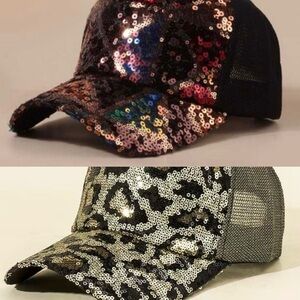 Sequin Baseball Cap. MULTI or CHEETAH Adjustable Back Closure. Fall Colors  NEW